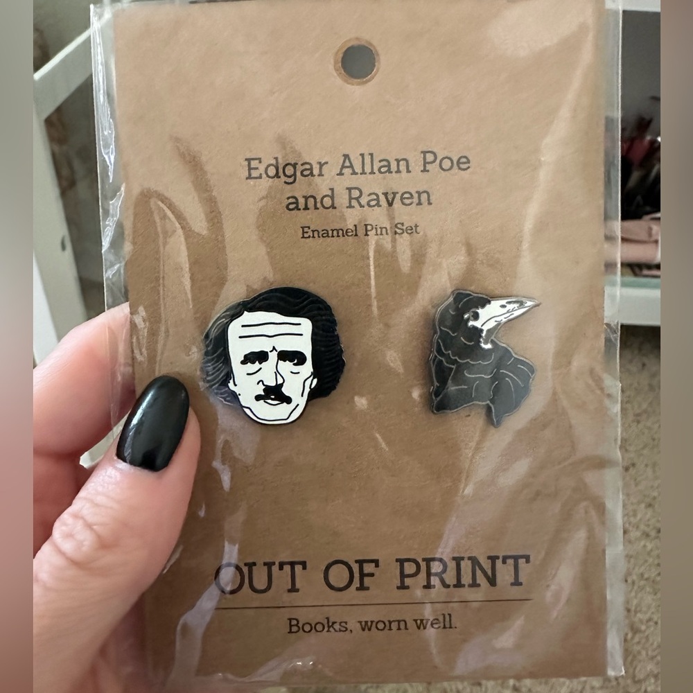 Edgar Poe and Raven Enamel Pin Set